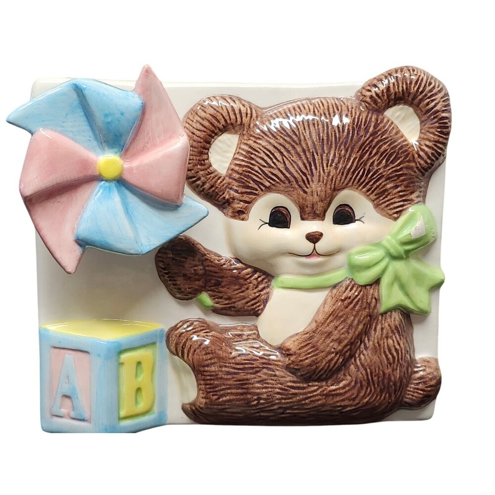 Vintage Napco Ceramic Teddy Bear Planter Music Box Nursery Lullaby *Tested‎